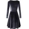 Women's Scoop Neck Wrist Sleeve Length Dress Solid Slim Flowy Swing A-Line Velvet Cocktail Party Dress - 4 of 4