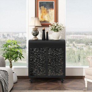 Gulches Art Accent Cabinet with 2 Doors Distressed Embossed Sideboard Buffet, Steel Storage Cabinet - 1 of 4