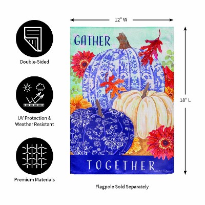 Blue and White Suede Fall Garden Flag with Pumpkins