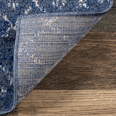 Dark Blue Trellis Synthetic Reversible Runner Rug