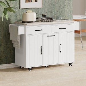 Pexfix Kitchen Island with Trash Can Storage Cabinet Kitchen Cart with Drop Leaf & Spice Rack & Towel Rack and Drawer with Adjustable Shelf White - 1 of 4