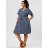 Agnes Orinda Women's Plus Size Tie Waist Short Sleeve Solid Chambray Casual Shirt Dresses - 4 of 4