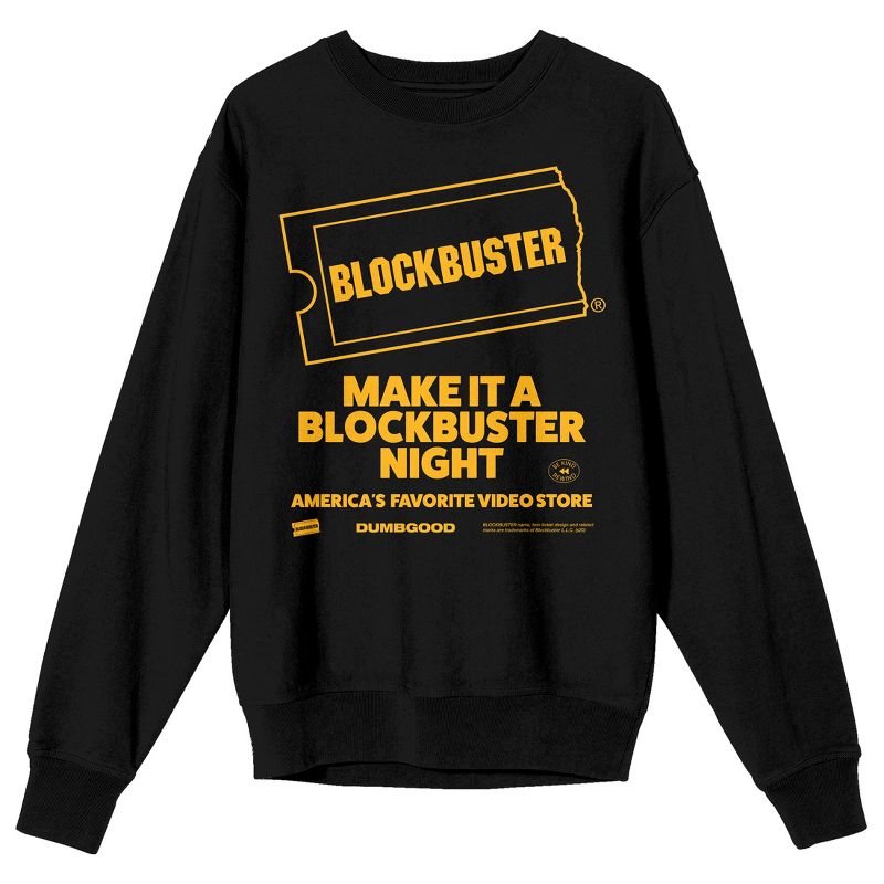 Blockbuster "Make It a Blockbuster Night" Adult Black Crew Neck Sweatshirt, 1 of 4