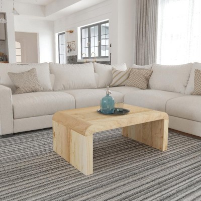 Royal Hampton Coffee Table Handcrafted Natural Acacia Wood Rectangular Curved Waterfall Top, 36 Inch