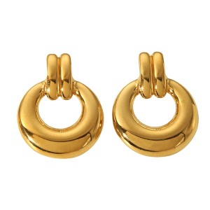 Retro Circle Drop Earrings for Women Gold Stainless Steel Chunky Hoop Round Studs Ginger Lyne - 1 of 4