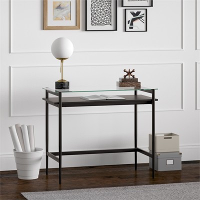 36" Blackened Bronze Desk with Glass Top and Shelf
