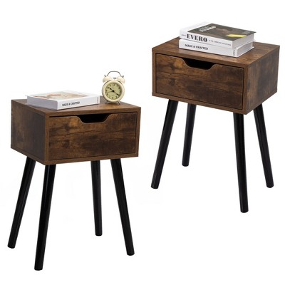 CAVINAS 2pcs Mid-Century Nightstand Bedside End Table with 2 Drawers&4 Solid Splayed Legs for Bedroom & Living Room