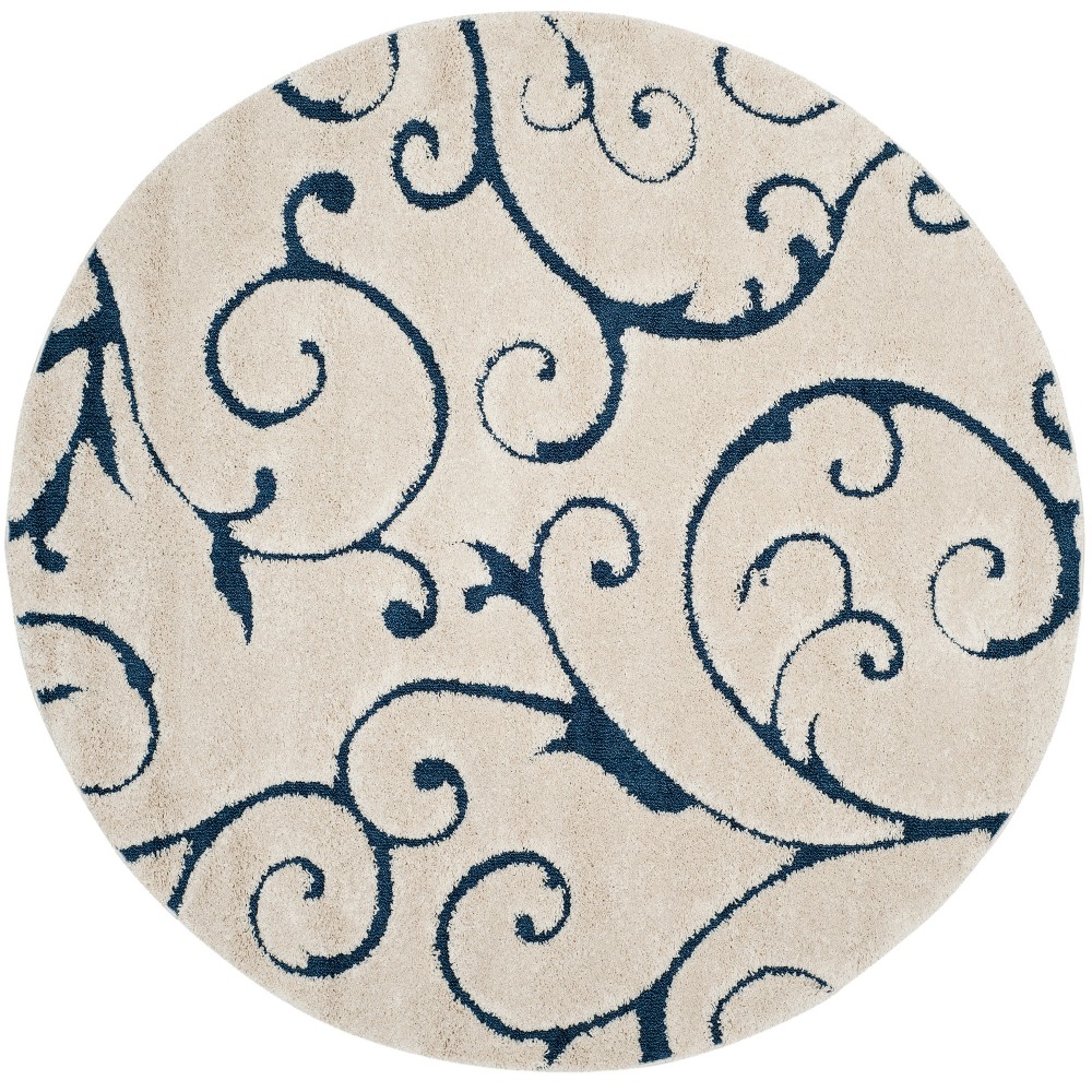 4' Round Swirl Loomed Area Rug Cream/Blue - Safavieh