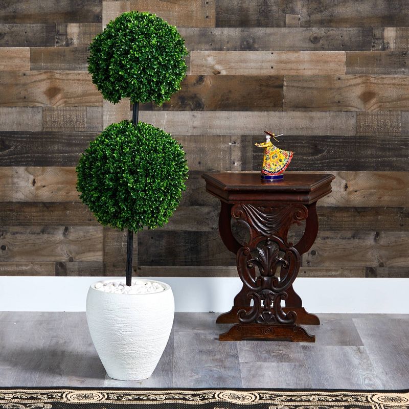 4&#39; Indoor/Outdoor Boxwood Double Ball Artificial Topiary Tree in Planter White - Nearly Natural, 3 of 5