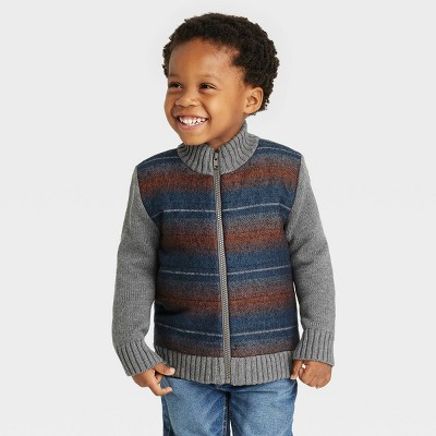 Toddler Boys' Quilted and Knit Zip-Up Sweater - Cat & Jack™ Blue/Brown