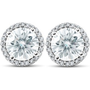Pompeii3 2 1/5 Ct Diamond Halo Moissanite Studs 10k White Gold - 1 of 4