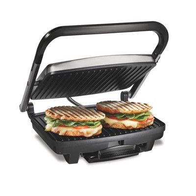 Hamilton Beach Panini Press Nonstick Indoor Grill Silver: 1500W Metal Kitchen Grill & Toaster, Hand Wash, 1-Year Warranty