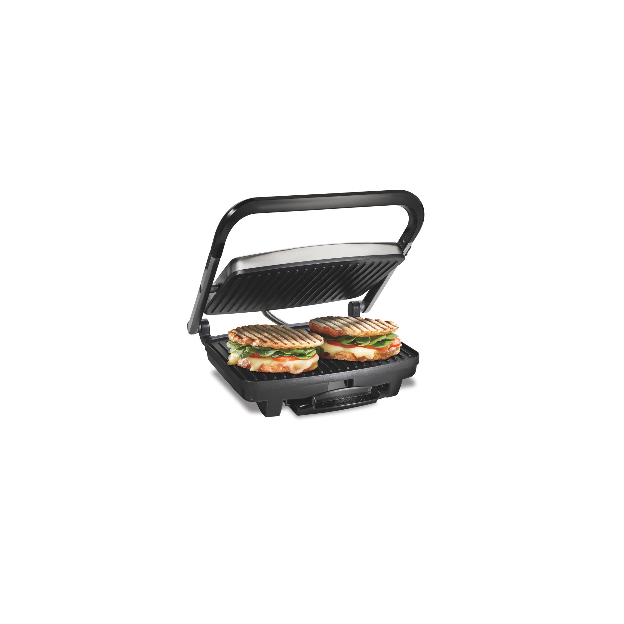 Hamilton Beach Panini Press Nonstick Indoor Grill Silver: 1500W Metal Kitchen Grill & Toaster, Hand Wash, 1-Year Warranty