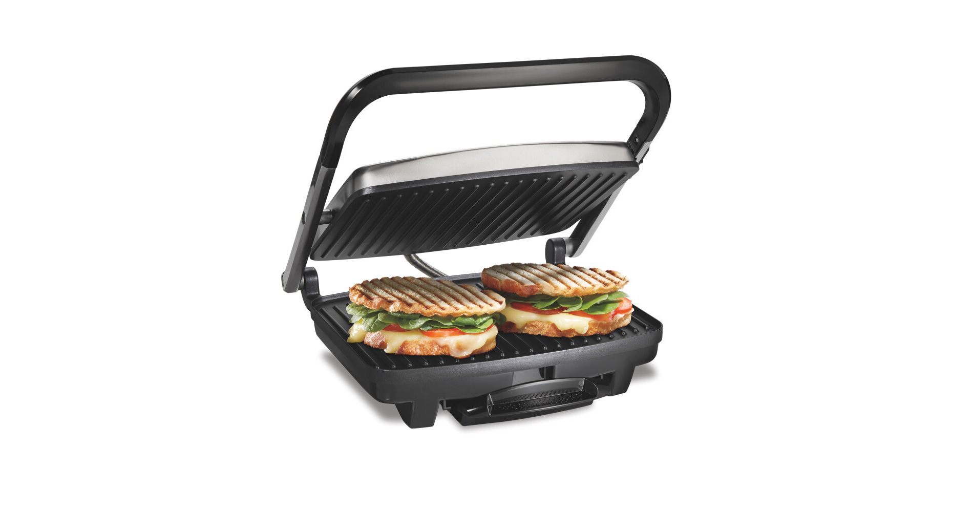 Hamilton Beach Panini Press Nonstick Indoor Grill Silver: 1500W Metal Kitchen Grill & Toaster, Hand Wash, 1-Year Warranty
