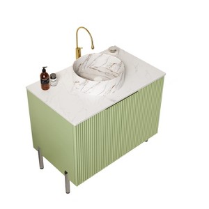 Dexmalle White Round Ceramic Basin with Stone Pattern and Carrara White Counter Top Bathroom Vanity - 1 of 4