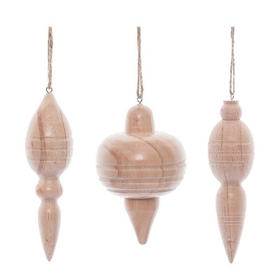Transpac Natural Wood Ornament Set of 3 Christmas Home Decorations