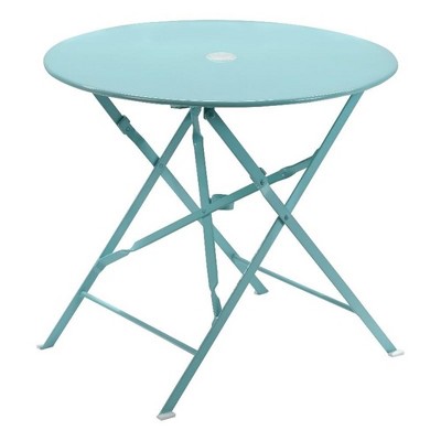 Carolina Living Bistro 30" Round Folding Outdoor Table - Umbrella Hole - Teal