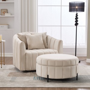 Swivel Barrel Chair and a Half with Storage Ottoman,40.35"W Velvet Oversized Accent Chair for Living Room Bedroom Lounge-Baofuwish - 1 of 4