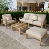4 PCS Outdoor Sofa Set, Sofa Set with 3-Seater Sofa and Single Chair and Ottoman, Acacia Wood Sofa with Polyester Cushion-Coolbibila - 2 of 4