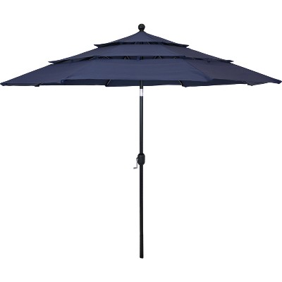 Sunnydaze Outdoor 3-Tier Deluxe Aluminum Patio Umbrella with Air Vent, Push Button Tilt and Crank - 10' - Navy Blue
