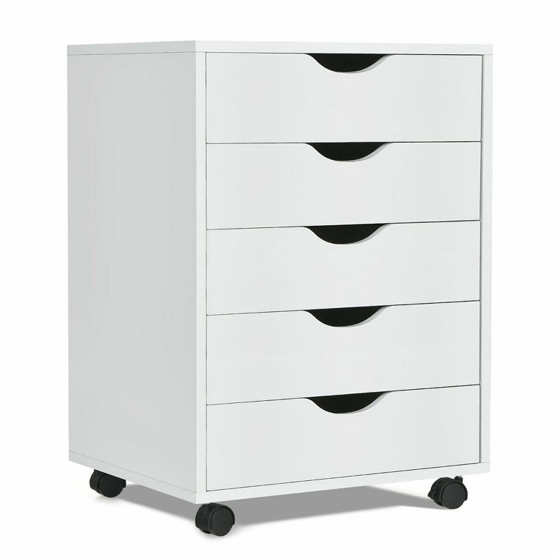 Costway 5 Drawer Dresser Storage Cabinet Chest w/Wheels for Home Office White, 1 of 11