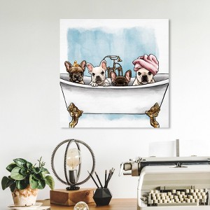12" x 12" Frenchies In The Tub Canvas Wall Art by Oliver Gal: Modern Home Decor - 1 of 4
