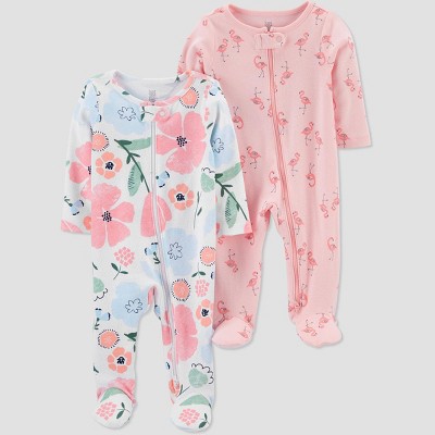 Baby Girls' 2pk Flamingo/Floral Sleep N' Play - Just One You® made by carter's Pink 3M