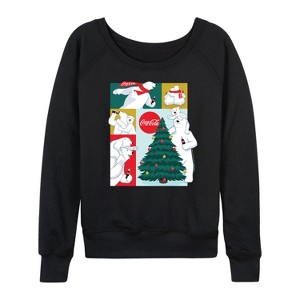 Women's - Coca-Cola - Christmas Tree Polar Bears Lightweight French Terry Wide Neck Long Sleeve Graphic Shirt - 1 of 4