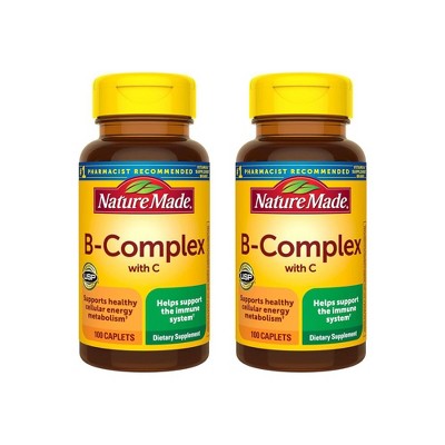 Nature Made 2 Pack B Complex With Vitamin C, Dietary Supplement for Immune System Support, 100 Caplets Per Bottle