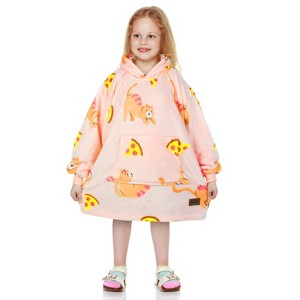 Tirrinia Kid Cute Patterns Blanket Hoodie Oversized Sweatshirt, Soft Warm Fleece Wearable Blanket Pullover, Cozy Christmas Gift for 3-12 Boy Girl - 1 of 4