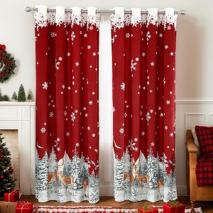 Christmas Velvet Curtains for Living Room, Red Holiday Window Panels, Room Darkening Thermal Insulated Curtains for Bedroom Decor - 1 of 4