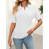 Women's Short Sleeve Sweaters Tops Polo V Neck Cable Knit Casual Soft Pullover Shirts 2025 Summer Outfits - 3 of 4
