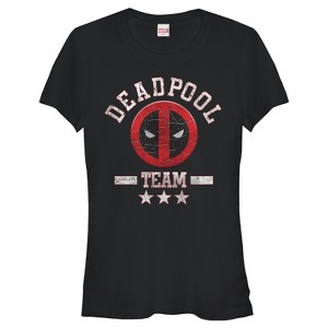 Juniors Womens Marvel Deadpool Cracked Logo Team T-Shirt - 1 of 3