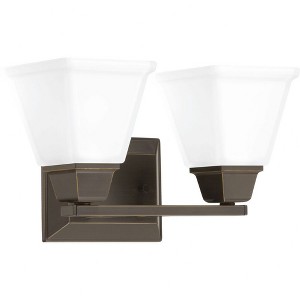 Progress Lighting Clifton Heights 2-Light Bath & Vanity Fixture, Antique Bronze, Etched Square Glass Shade - 1 of 2