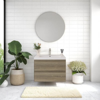 30" Wall-Mounted Bathroom Vanity with Resin Sink – Floating Bathroom Cabinet with Soft-Close Hinges,Floating Vanity Cabinet