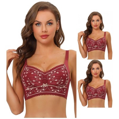 INSPIRE CHIC Women's Wirefree U Back Adjustable Straps Lace Full Coverage Padded Minimizer Bra 3 Packs