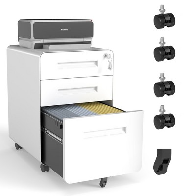 QingMoon 3 Drawer Mobile File Cabinet, Rolling Storage Cabinet with Lock, Wheels and Recessed Handle, Holds A4, Letter, and legal documents