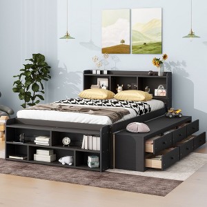 NicBex Full Platform Bed Frame with Bookcase Headboard,Under Bed Storage Drawers and Bed End Storage Case,No Box Spring Needed,Easy Assembly - 1 of 4