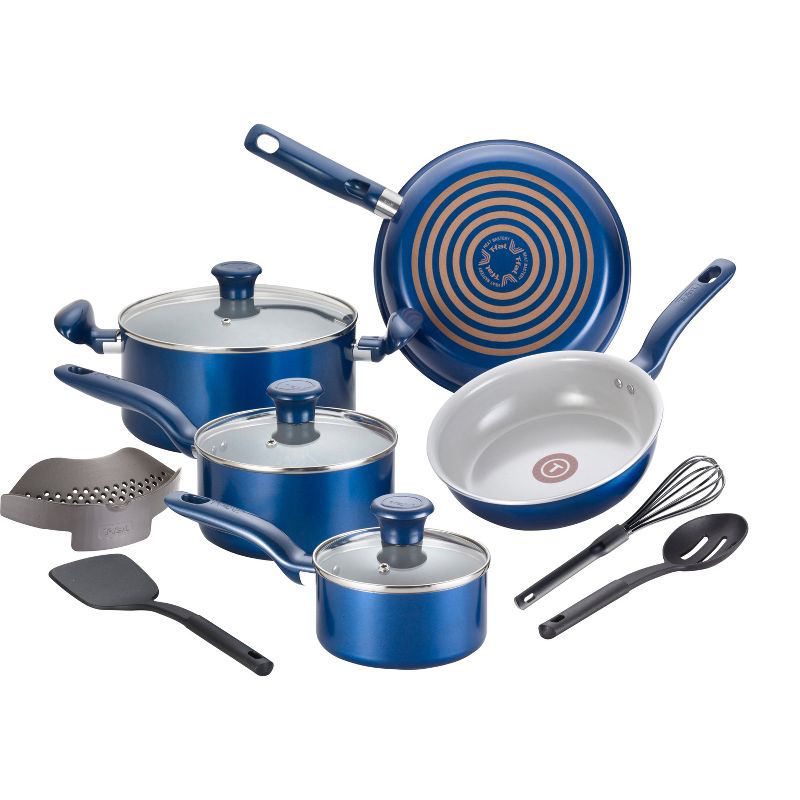 T-fal Simply Cook Ceramic Cookware, 12pc Set, Blue, 1 of 14