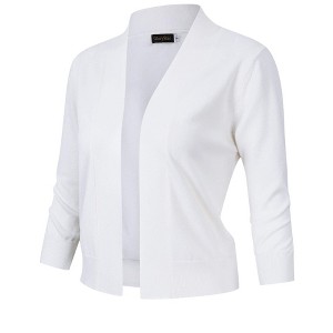 Women s 3/4 Sleeve Cropped Cardigan Sweaters Open Front Knit Short Bolero Shrugs Snow White 4XL - 1 of 4