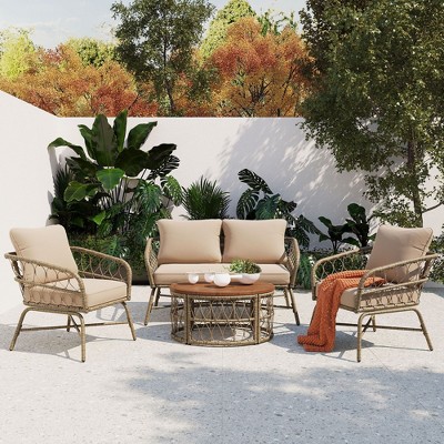 Sapphtopaz Patio Furniture Sets Wicker Patio Lounge Chairs with Cushions and Table for Backyard, Outdoor, Terrace