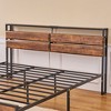 VECELO Full/Queen/King Size Bed Frame, Metal Platform Bed with Wooden Headboard & Charging Station, Sturdy Steel Slats Support, Brown - 4 of 4