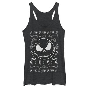 Women's The Nightmare Before Christmas Halloween Jack Skellington Sweater Print Racerback Tank Top - 1 of 4