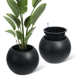 10.2"×13.5" Self-Watering Round Planters,Set of 2  White Dot – Indoor/Outdoor Plant Pots with Water Level Monitor, Built-In Drainage - 1 of 4