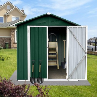6x4 Ft Outdoor Storage Shed, Outdoor Storage Cabinet, Tool Shed with Lockable Door, Garbage Can, Metal Shed for Backyard