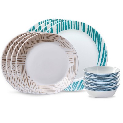 Corelle 12pc Glass Geometrica Everyday Expressions Dinnerware Set