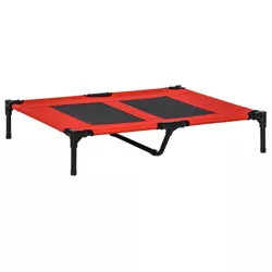 Red PawHut 36 x 30 Elevated Cooling Summer Dog Cot Pet Bed With Mesh Ventilation 