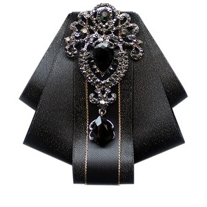 INSPIRE CHIC Women's Rhinestone Brooch Tie Pre-tied Ribbon Ties for Elegant Party - 1 of 4