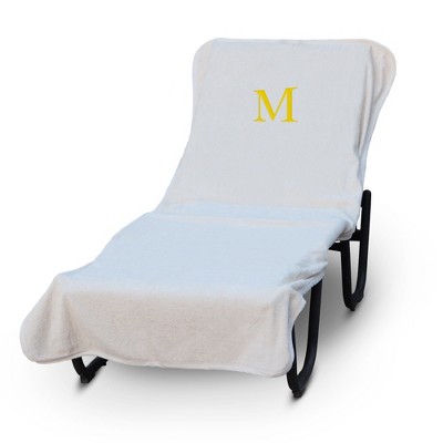 BC BARE COTTON Luxury Hotel & Spa Monogrammed Pool Chaise Lounge Cover, Standard Size 90 X 29 Inches - White - Gold Block