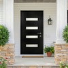 PexFix 36"x80" 4-Lite Exterior Frosted Glass Prehung Front Entry Door Primed Interior Fiberglass Entrance Door Black Left Hand Inswing w/ Vinyl Frame - 3 of 4